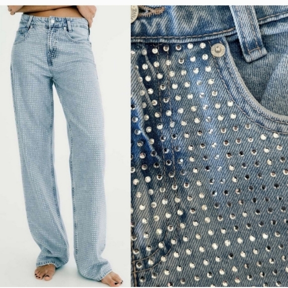 Zara Rhinestone Wide Leg Jeans - Picture 11 of 12